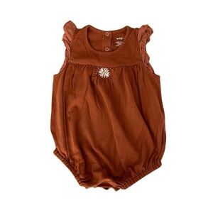 wild wawa Brown Baby Romper w/ Floral Embroidered Detail